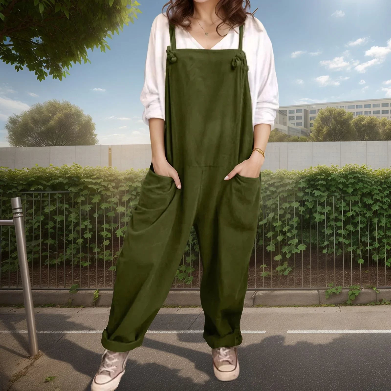 Oversized Jumpsuit With Stylish Pockets - Relaxed Fit Women's Casual Wear