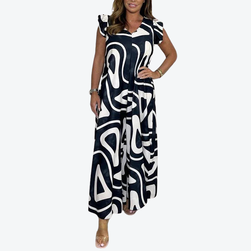 Elegant Summer Jumpsuit – Ruffle Sleeve, Breathable Lightweight Style for Warm Weather