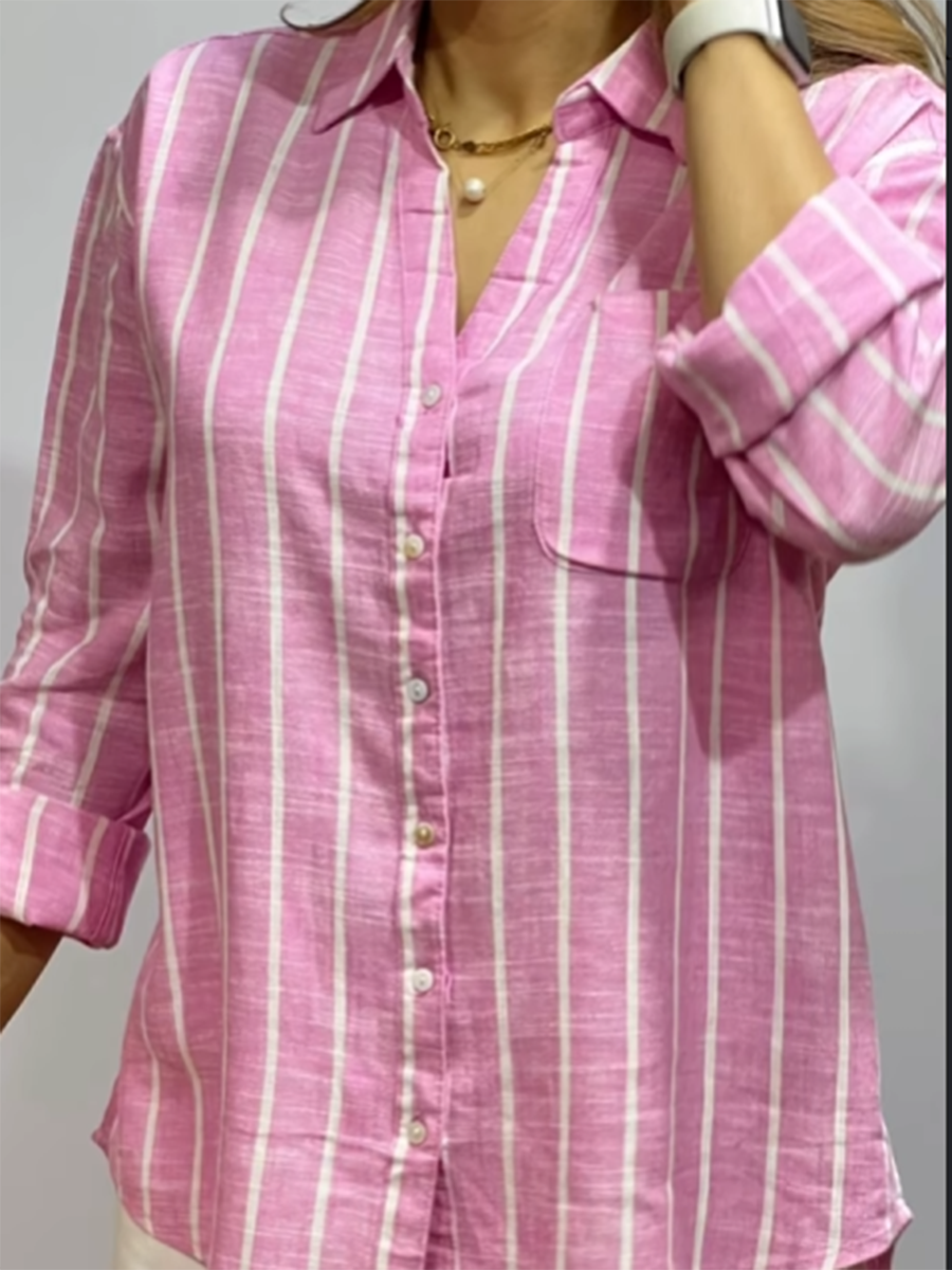 Striped Linen Shirt - Women's Soft Breathable Relaxed Fit Blouse for Summer