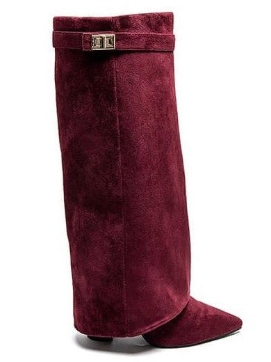 Burgundy Suede Boots - Knee High Pointed Toe Comfortable Winter Footwear