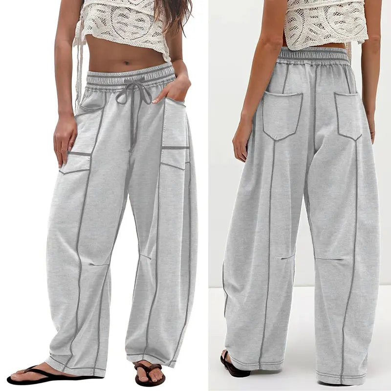 Casual Women Sweatpants – Baggy Wide Leg Relaxed Fit Cotton-Poly Pants