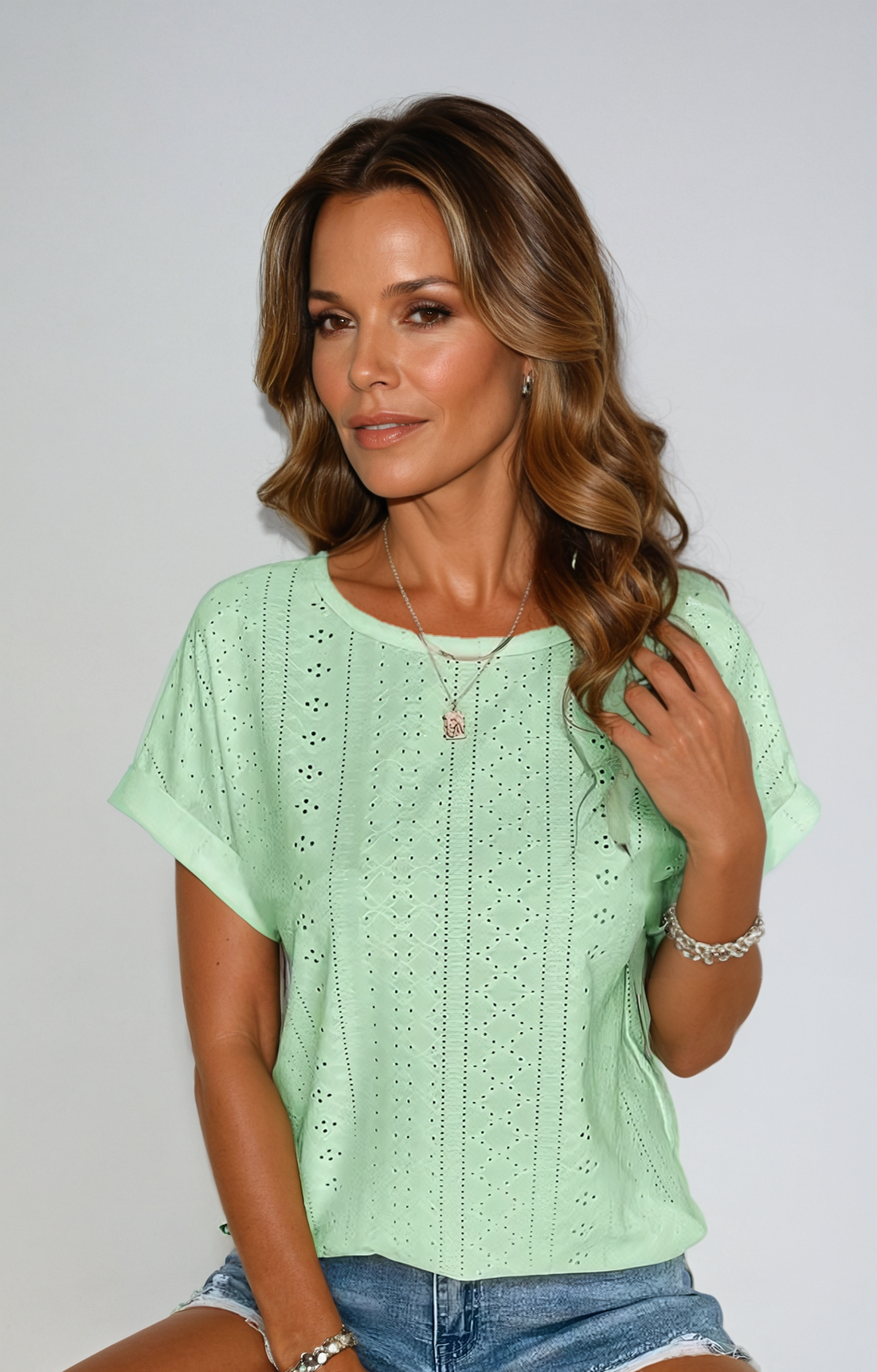 Casual Eyelet Top – Lightweight Lace Blouse | Relaxed Fit Stylish Summer Shirt