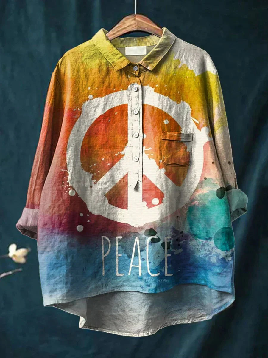 Peace Art Shirt - Boho Chic Long Sleeve Shirt With Vibrant Artistic Print