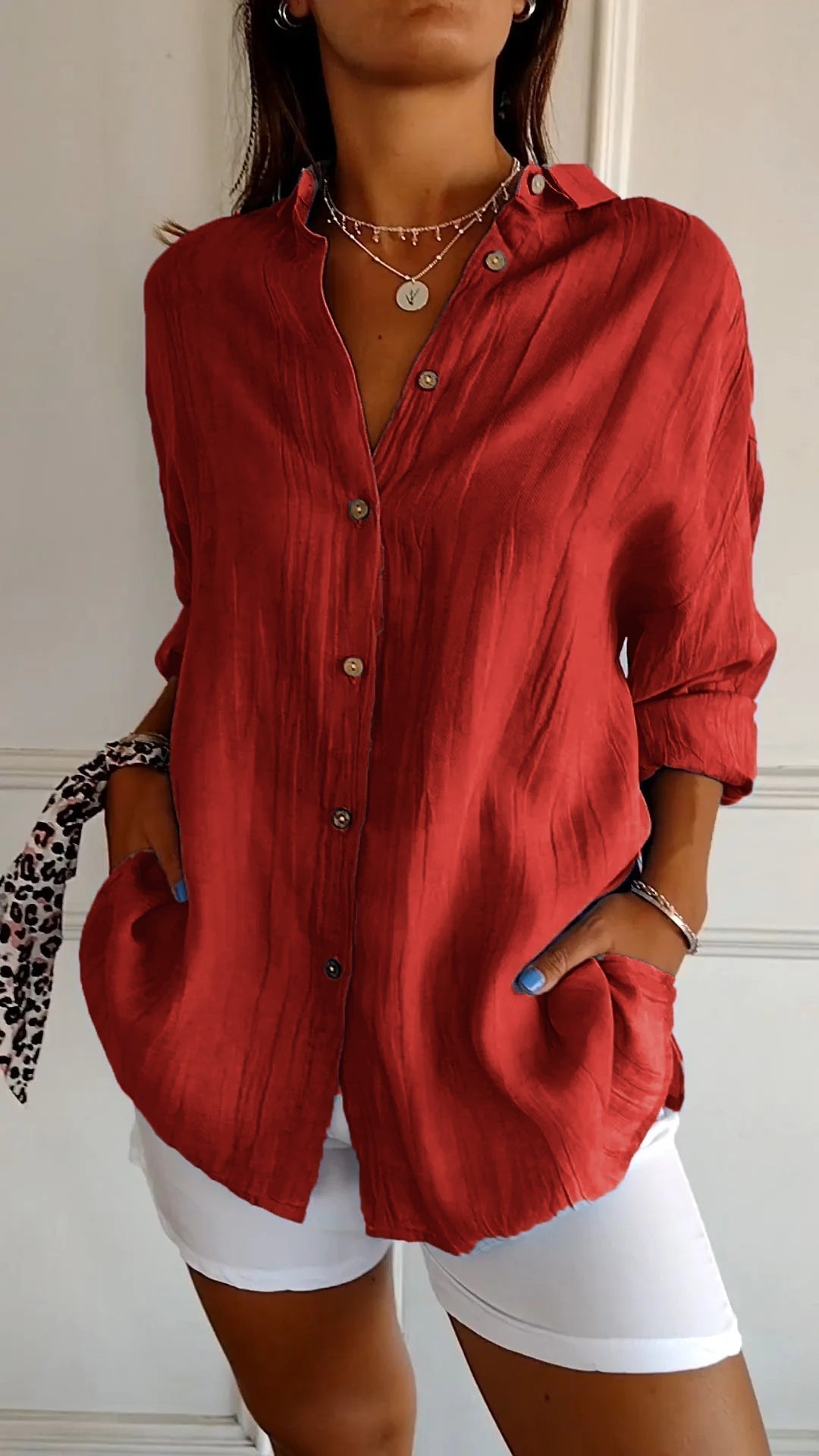 Elegant Oversized Blouse - Lightweight V-Neck Flowing Women's Blouse for Comfort