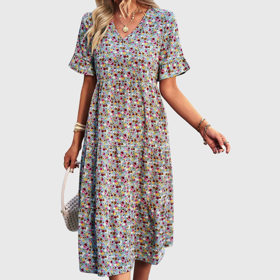 Floral Midi Dress – Elegant Women's Dress With Flattering Silhouette & Breathable Fabric