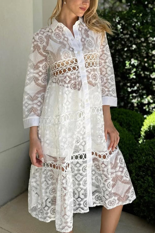 Lace Button Shirt - Stylish Feminine Blouse With Delicate Lace Detailing