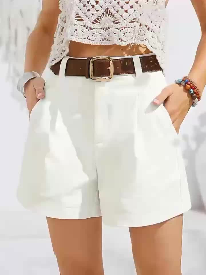 High Waist Shorts – Chic Elegant Casual Polyester Shorts with Side Pockets