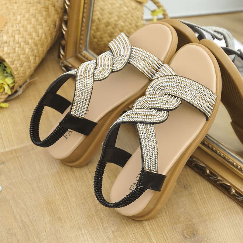 Rhinestone Wedge Sandals - Comfortable 4cm Heel Women's Summer Shoes