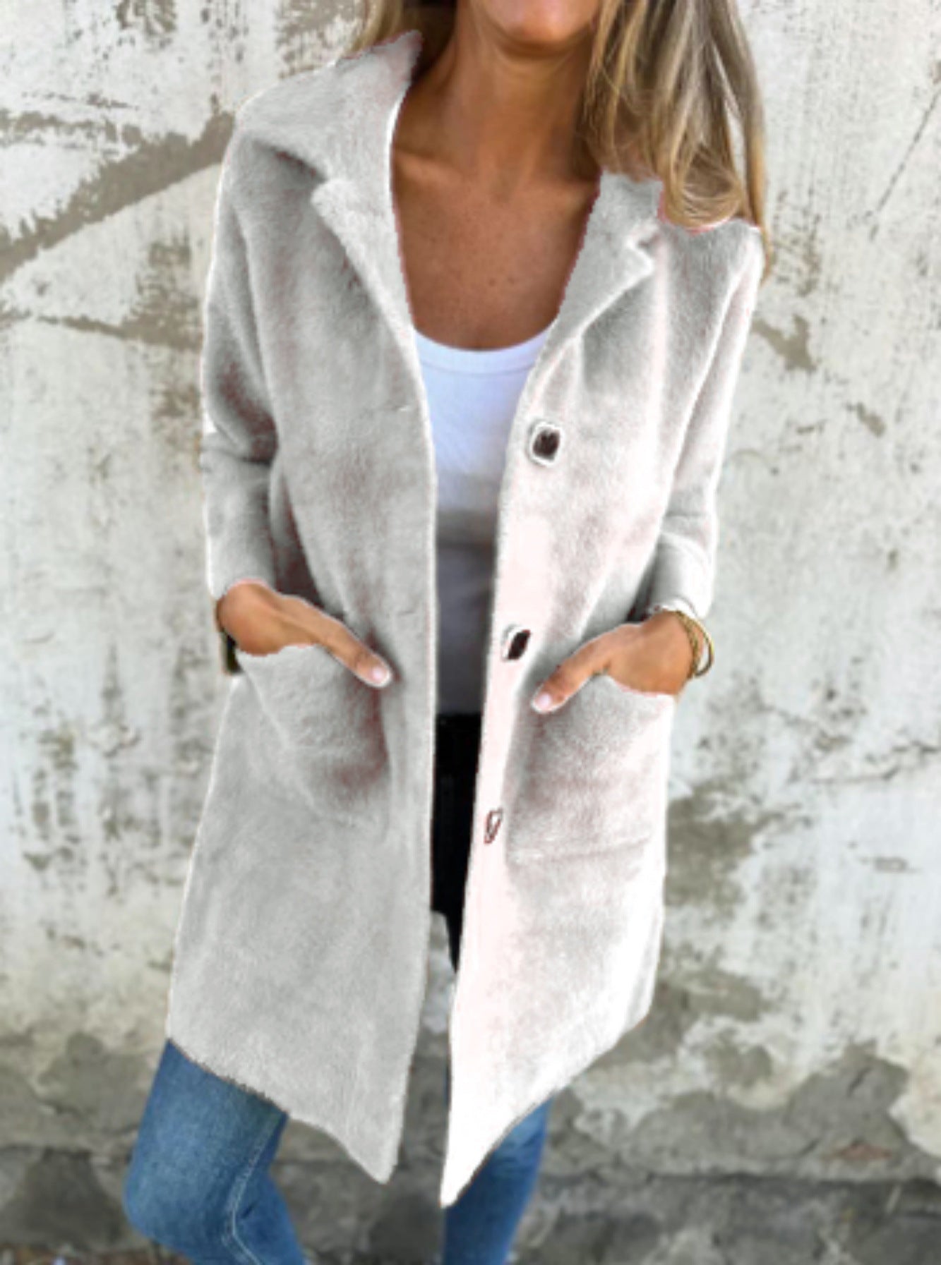 Cozy Layering Jacket – Soft Wool Blend Button Up Coat with Deep Pockets