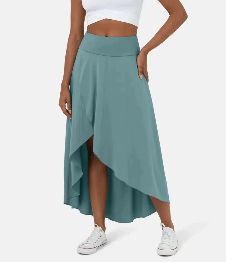 Asymmetric Midi Skirt - Elegant High Waist Flowy Skirt for Women