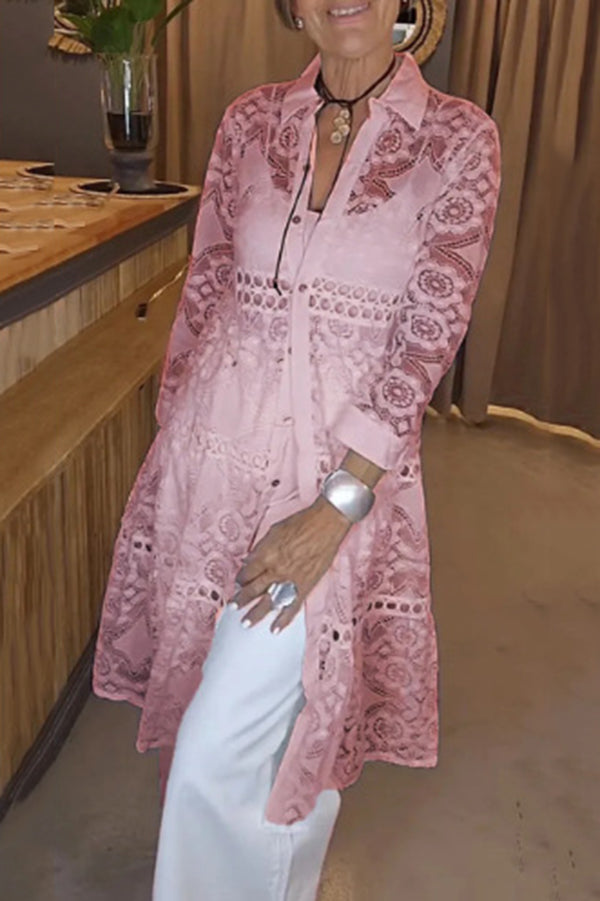 Lace Button Shirt - Stylish Feminine Blouse With Delicate Lace Detailing