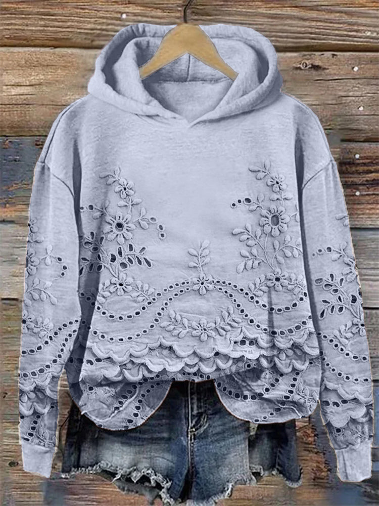 Vintage Graphic Hoodie - Floral Print Cozy Casual Hoodie With Soft Relaxed Fit