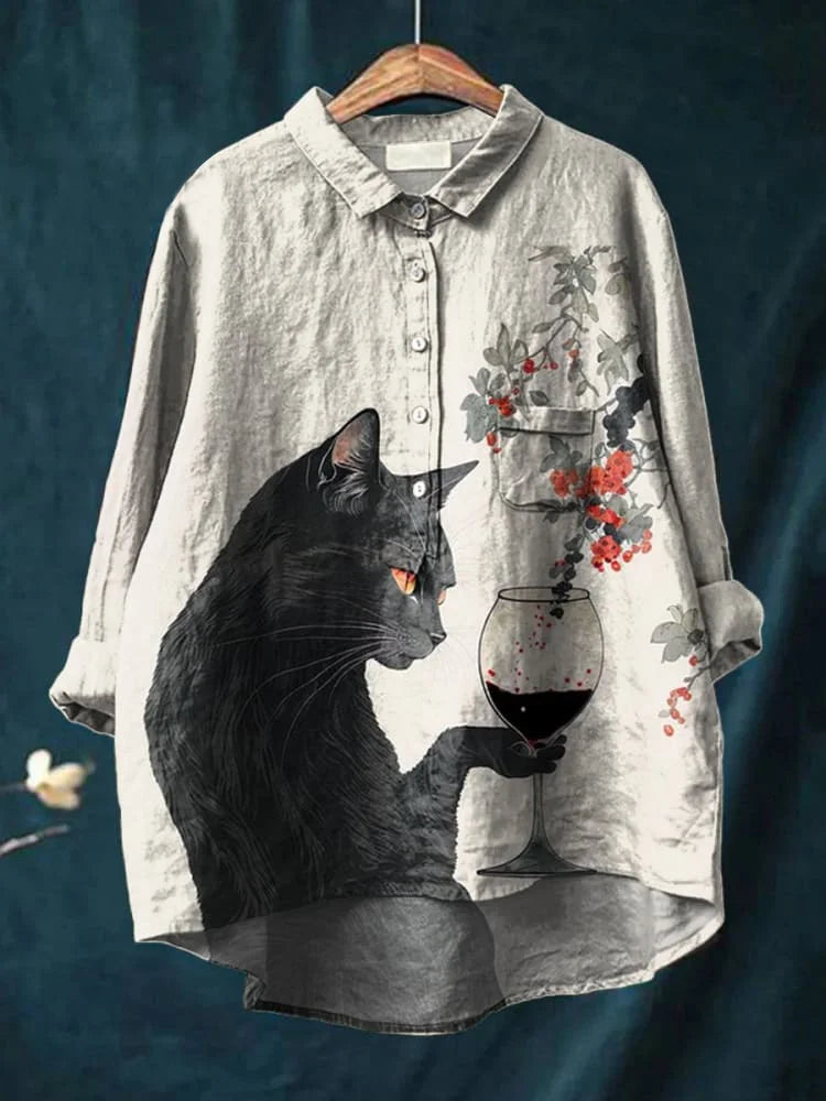 Cat Art Shirt – Artistic Print Long Sleeve Top | Lightweight, Breathable Fabric