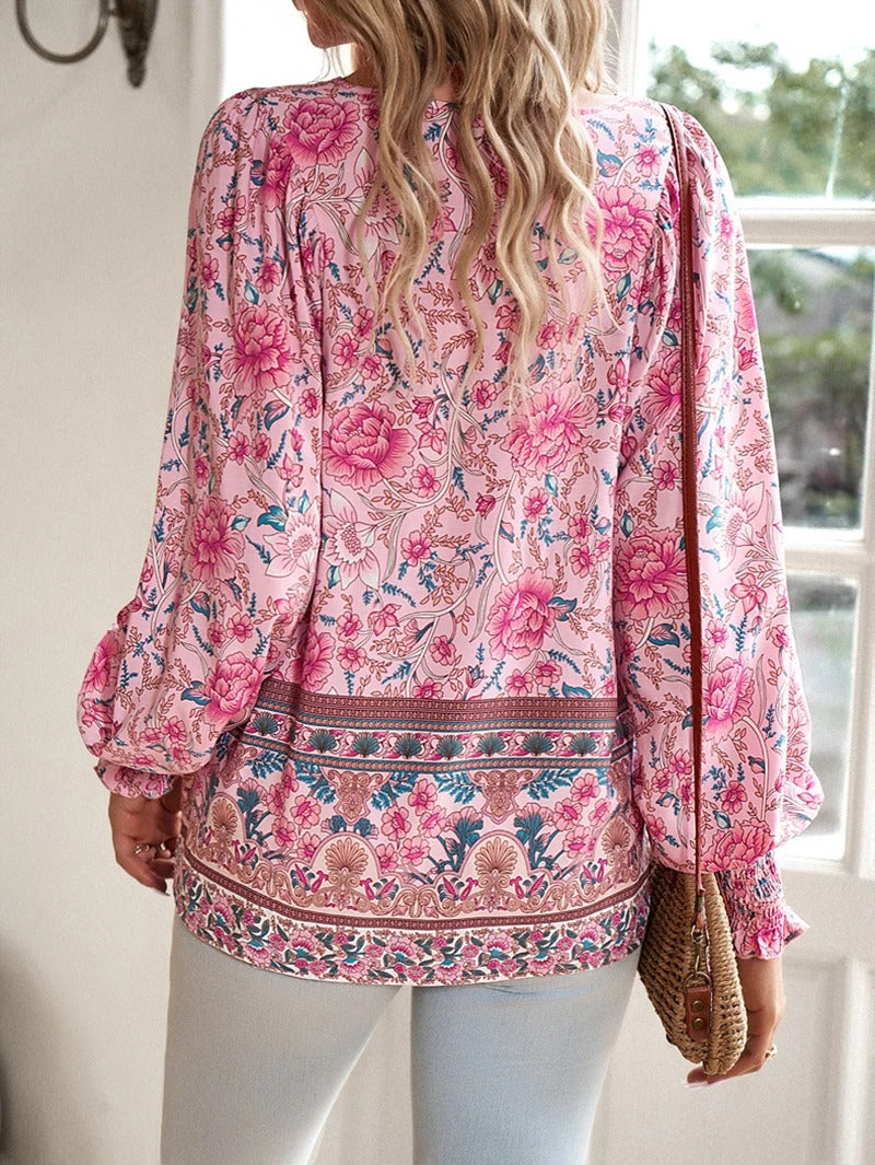 Summer Floral Top - Lightweight Cotton Blouse With Adjustable Flowy Fit