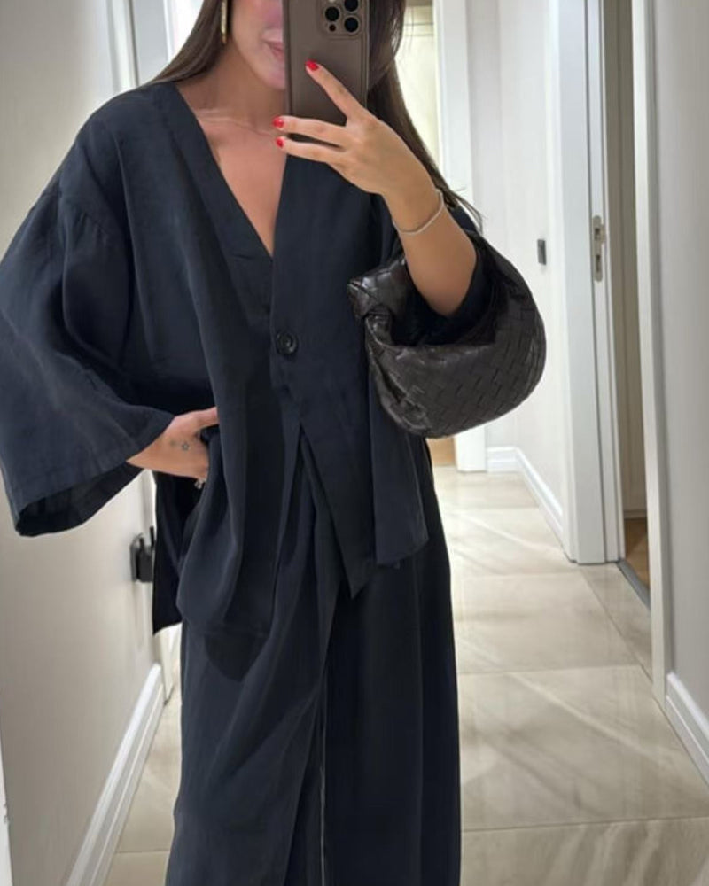 Cozy V-Neck Set – Women's Lounge Set With Soft Breathable Fabric & Relaxed Fit