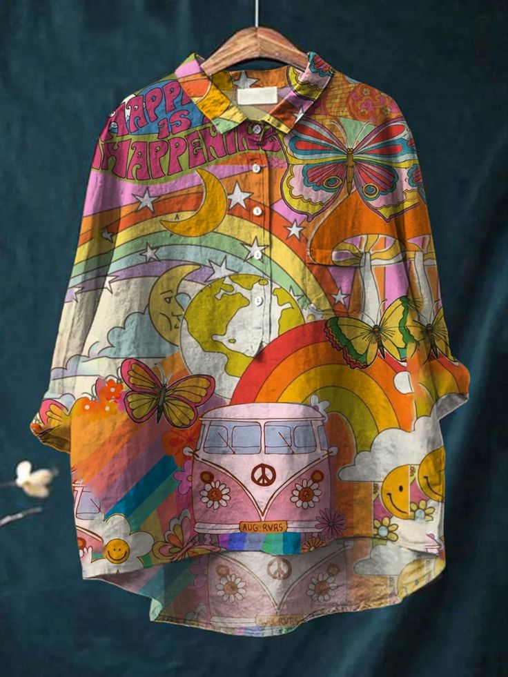 Peace Art Shirt - Boho Chic Long Sleeve Shirt With Vibrant Artistic Print