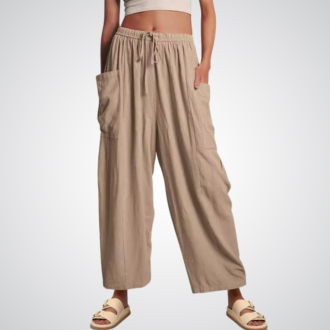 Wide Leg Comfort Pants – Breathable Cotton Linen Pants With High Rise Elastic Waist