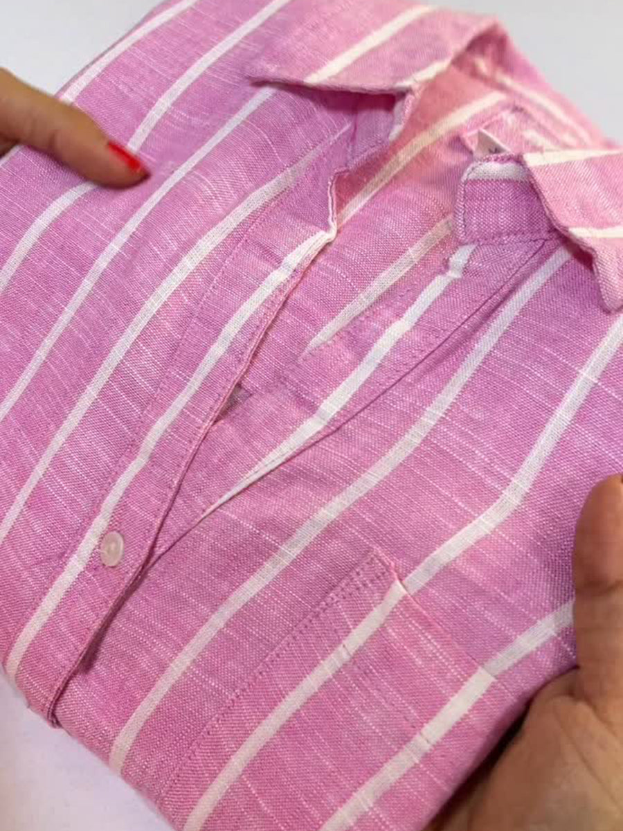 Striped Linen Shirt - Women's Soft Breathable Relaxed Fit Blouse for Summer