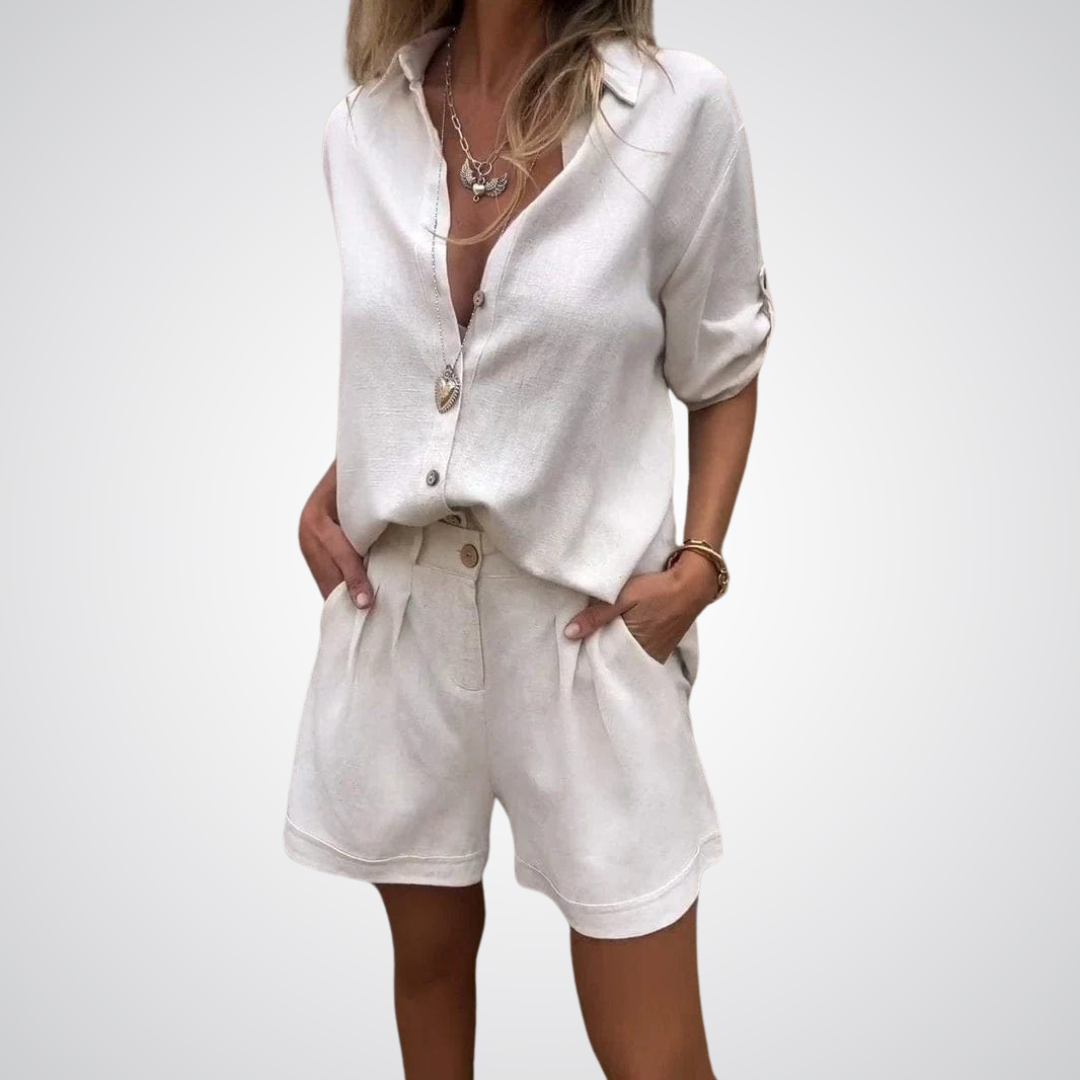 Comfy Two-Piece Set – Lightweight Linen Summer Lounge Outfit, Relaxed Fit