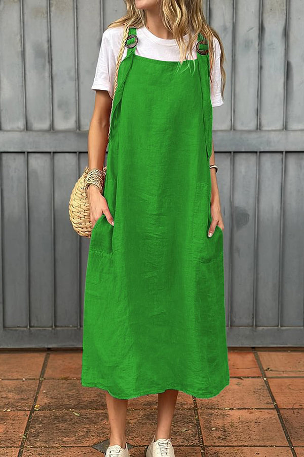 Relaxed Linen Midi Dress – Breathable Summer Linen Dress With Flowy Fit