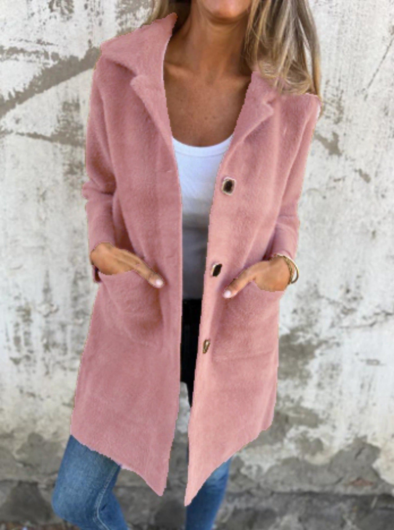 Cozy Layering Jacket – Soft Wool Blend Button Up Coat with Deep Pockets
