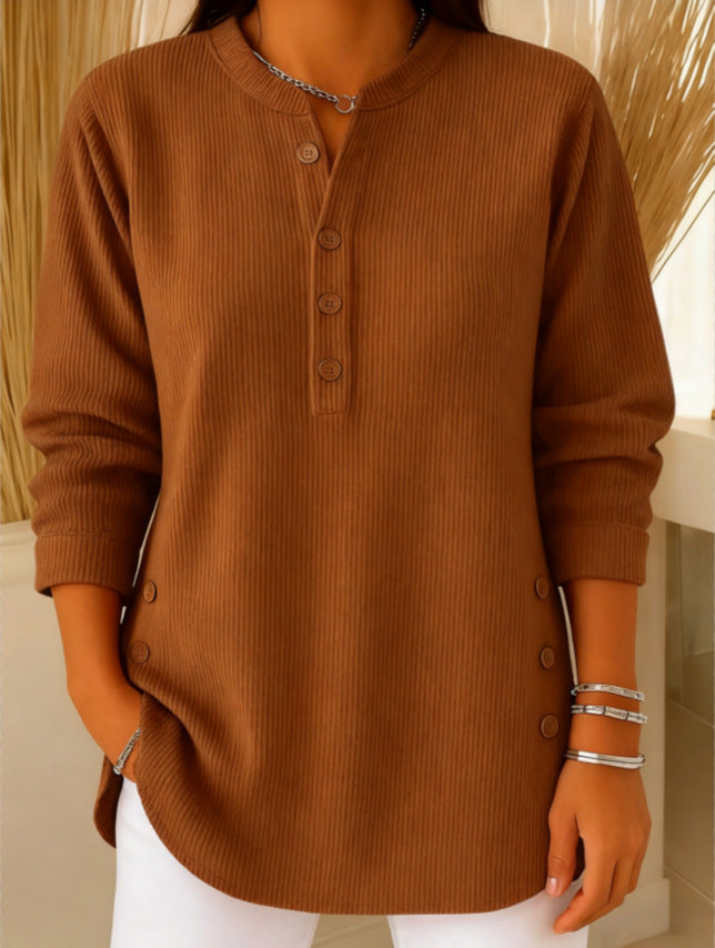 Casual Blouse With Button Detail – Relaxed Fit Soft Texture Top For Women