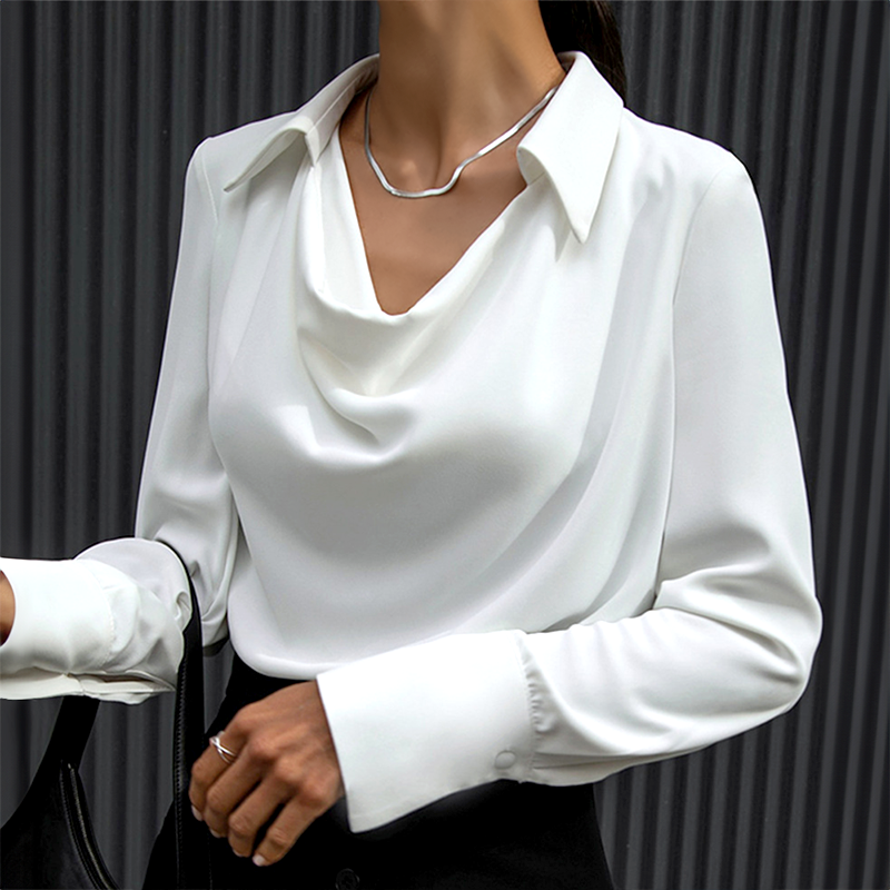 Luxe Satin Blouse – Tailored Silk Shirt With Gathered Neckline & Pleats