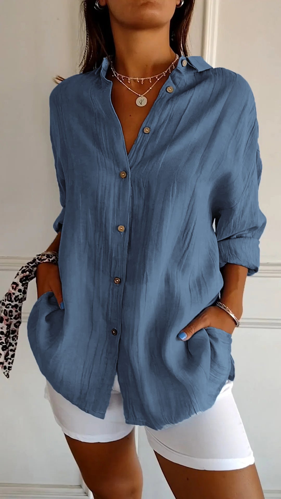 Elegant Oversized Blouse - Lightweight V-Neck Flowing Women's Blouse for Comfort