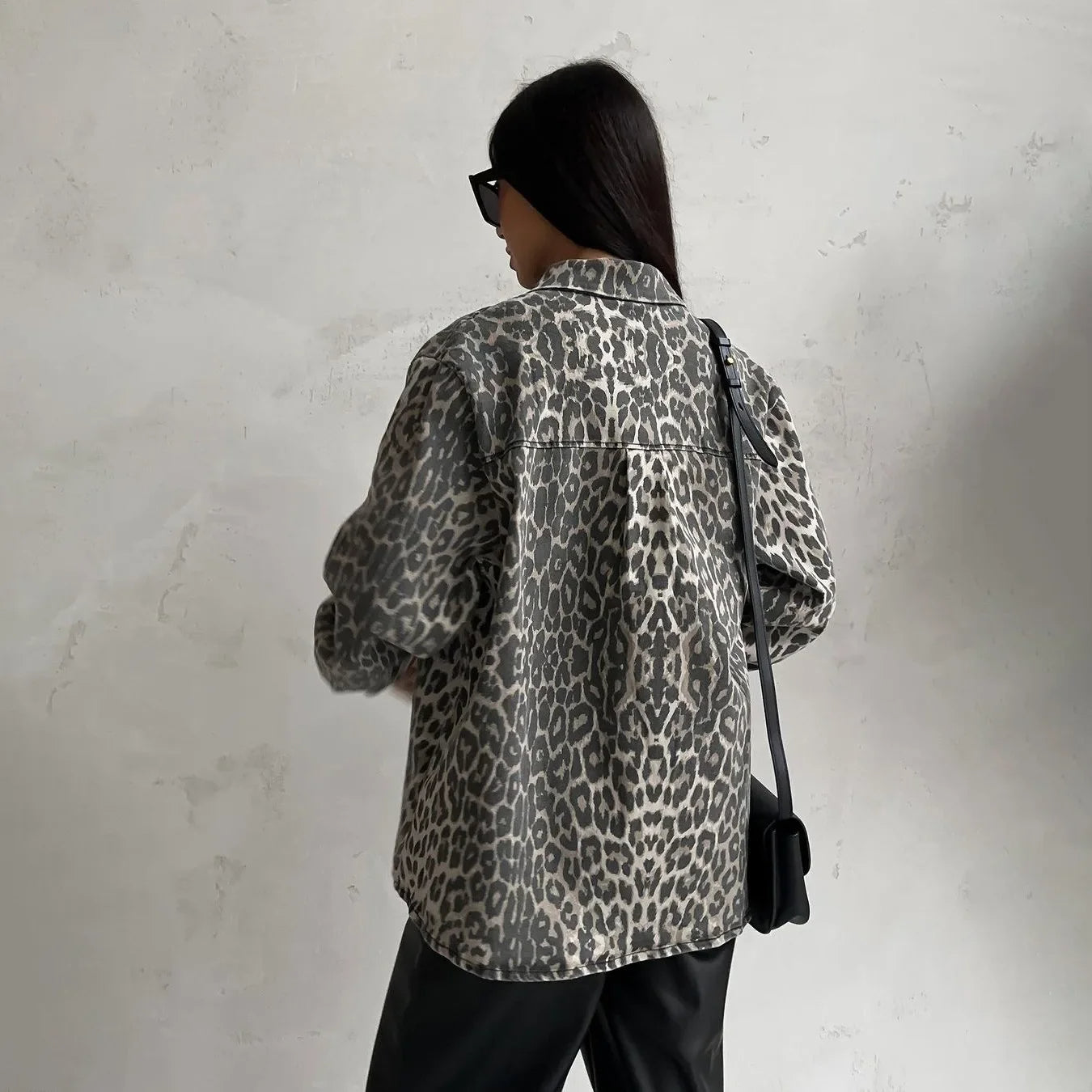 Leopard Print Jacket - Elegant Women's Button Down Coat With Classic Collar
