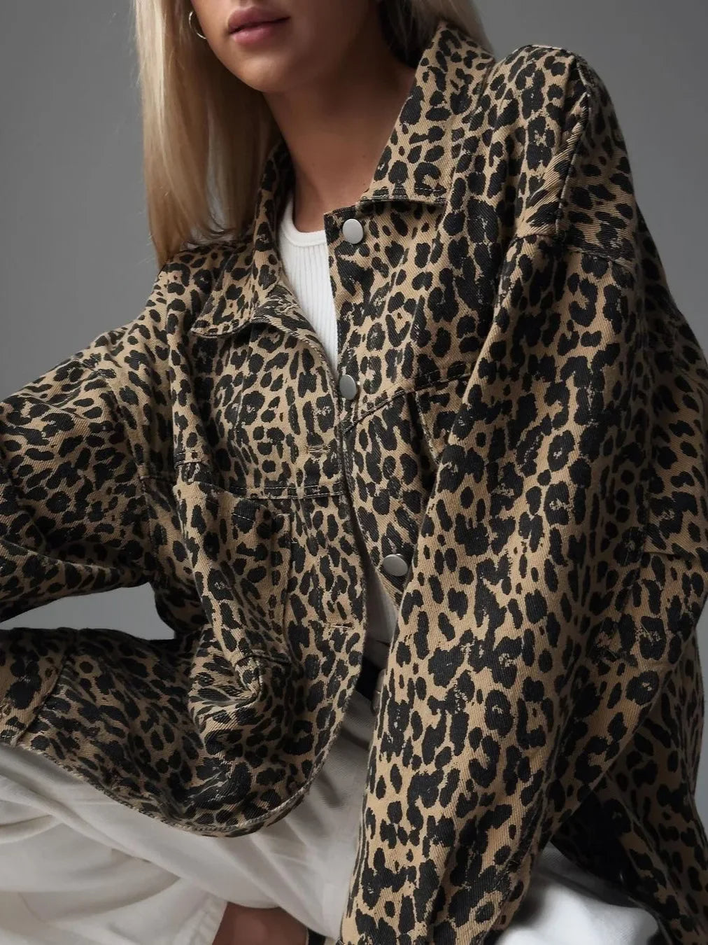 Leopard Print Jacket - Elegant Women's Button Down Coat With Classic Collar