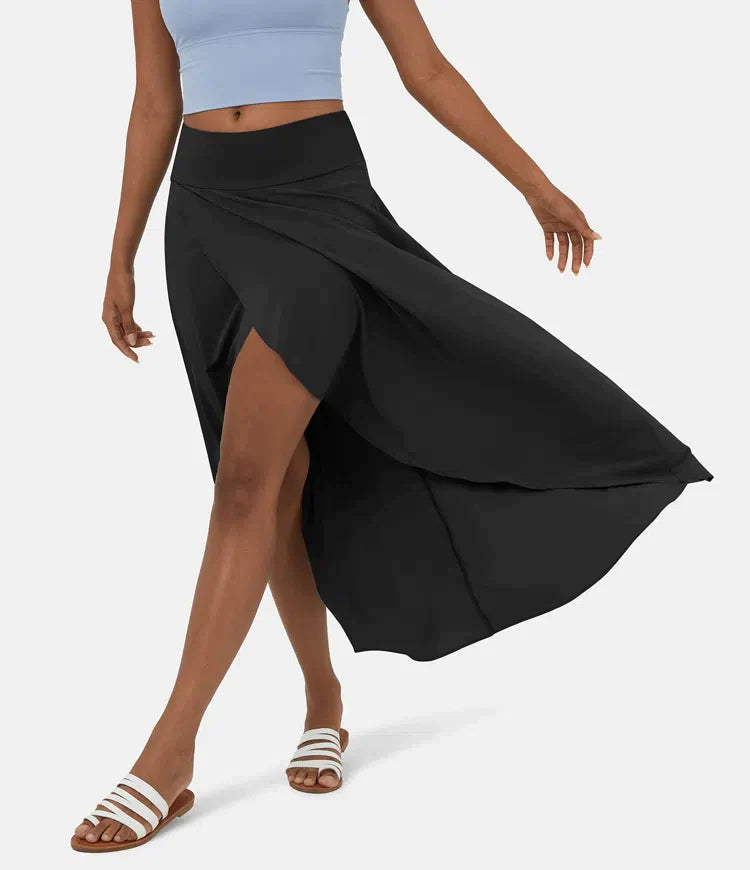 Asymmetric Midi Skirt - Elegant High Waist Flowy Skirt for Women
