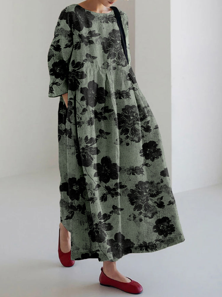 Lightweight Floral Dress – Elegant A-Line Pattern With Soft Crew Neckline
