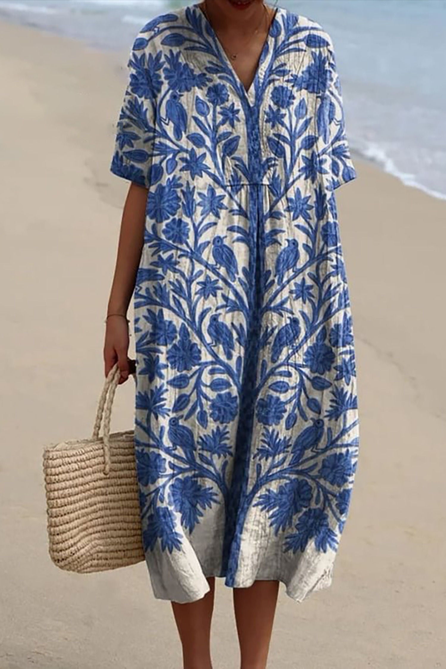 Vintage Floral Dress - Cotton Linen Flowy Summer Garden Dress With Tie Back