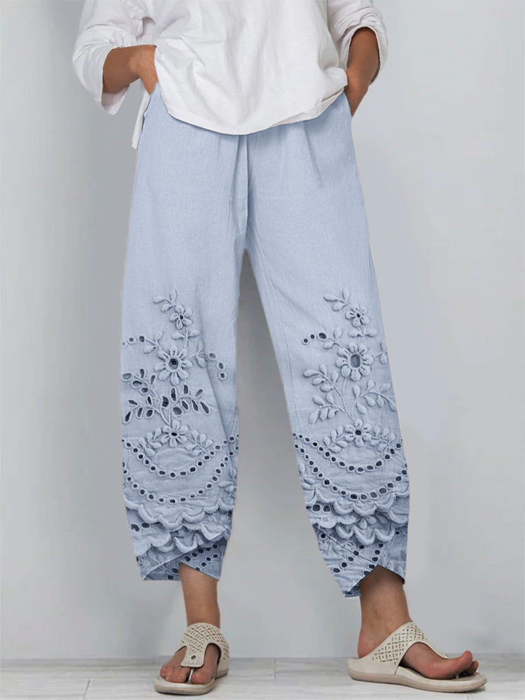 Floral Lace Loose Pants – Vintage Lace Tapered Trousers | Comfortable Solid Color Pants