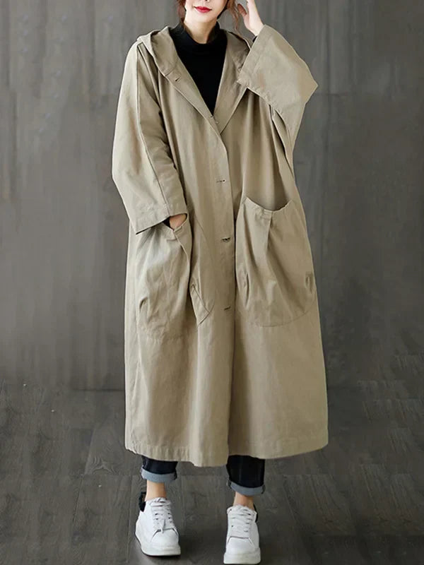 Women's Hooded Trench Coat – Breathable, Relaxed Fit, Stylish Outerwear