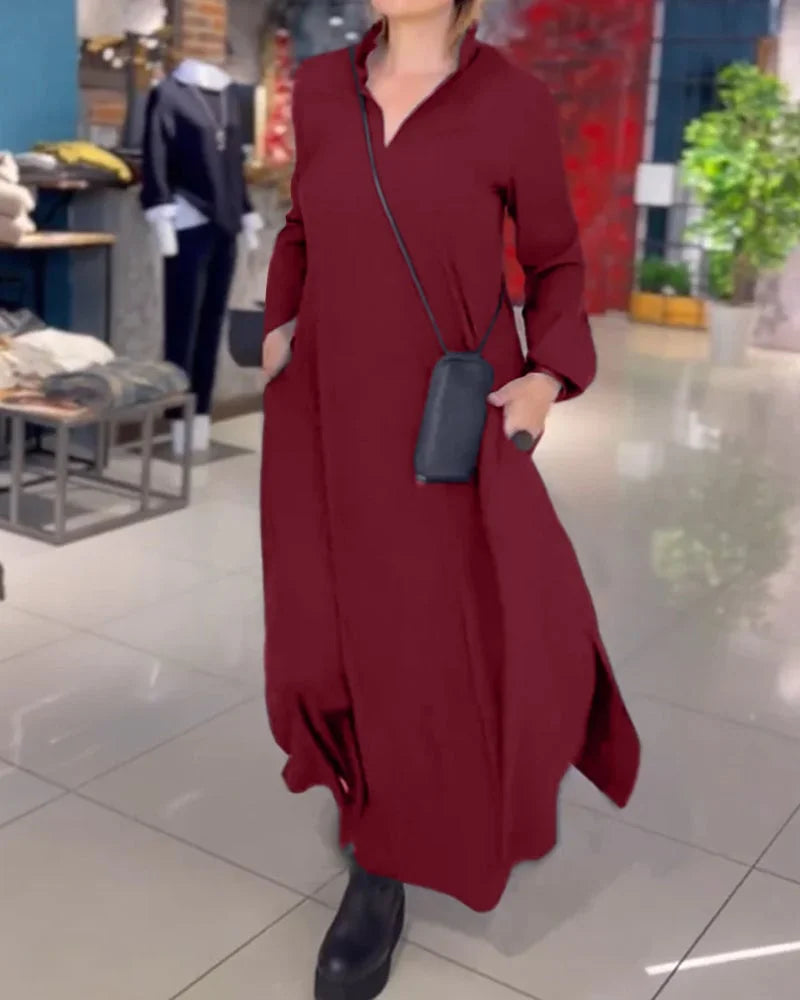 Elegant Casual Dress – Flowing Silhouette With Side Pockets & Soft Drape