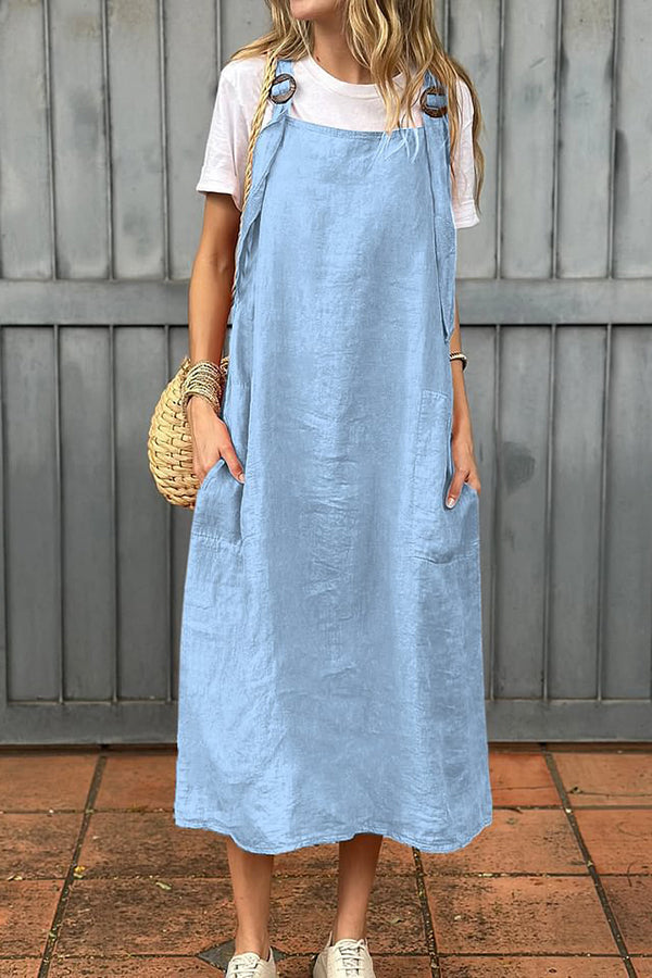 Relaxed Linen Midi Dress – Breathable Summer Linen Dress With Flowy Fit