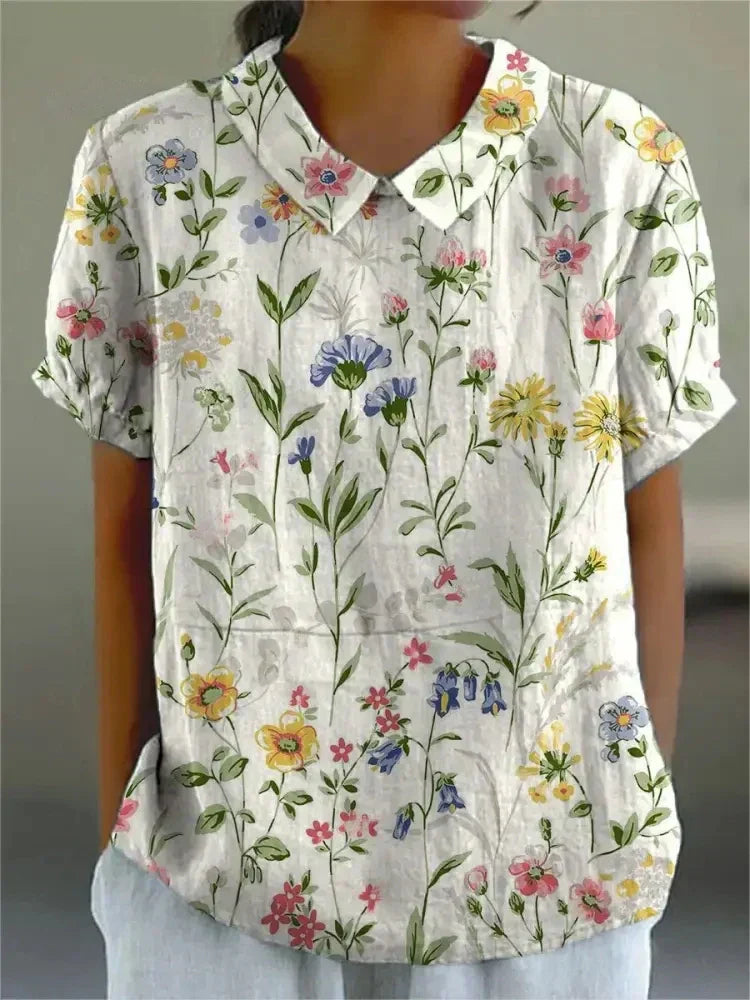 Floral Shirt - Lightweight Summer Top with Playful Flower Print & Loose Fit