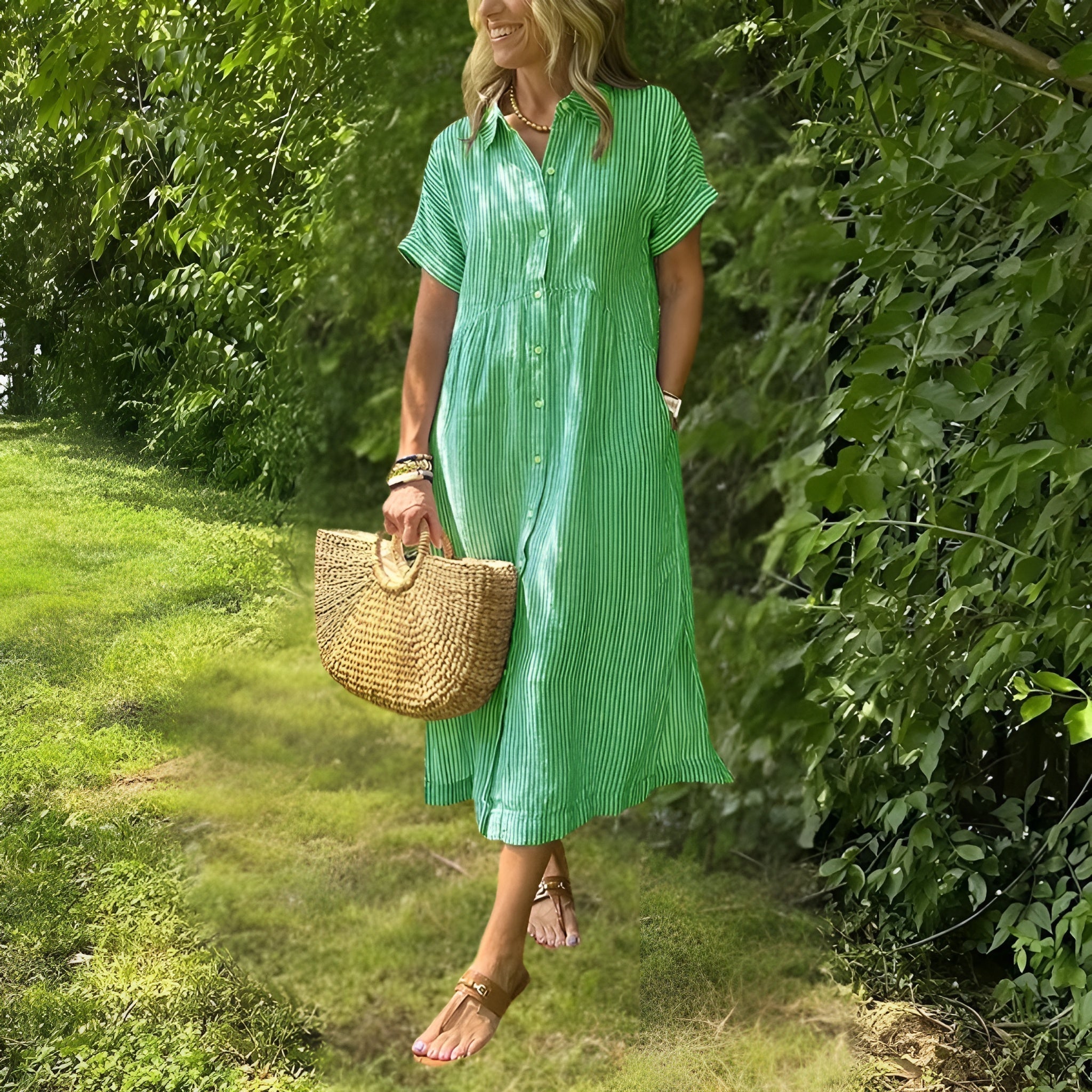 Striped Shirtdress – Flattering Fit Button Up Dress | Classic Cotton Linen Style