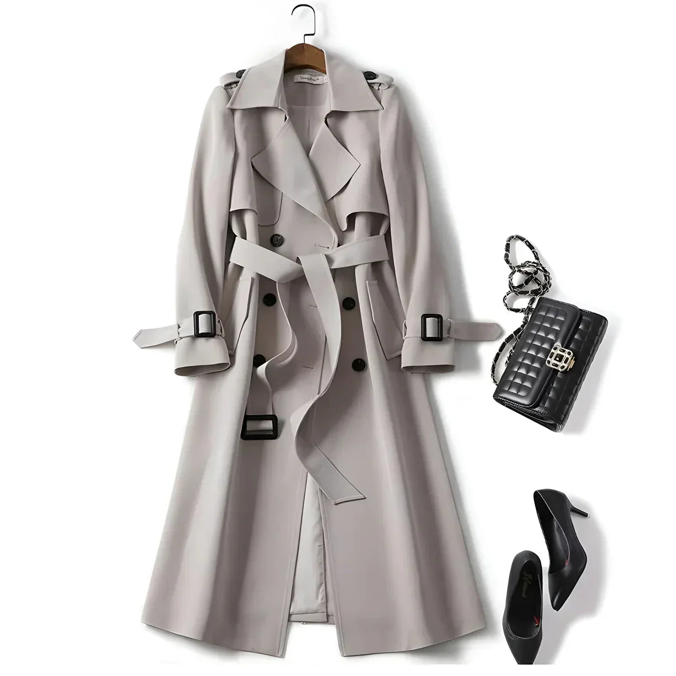 Comfortable Trench Coat – Classic Women's Belted Waist Outerwear Jacket