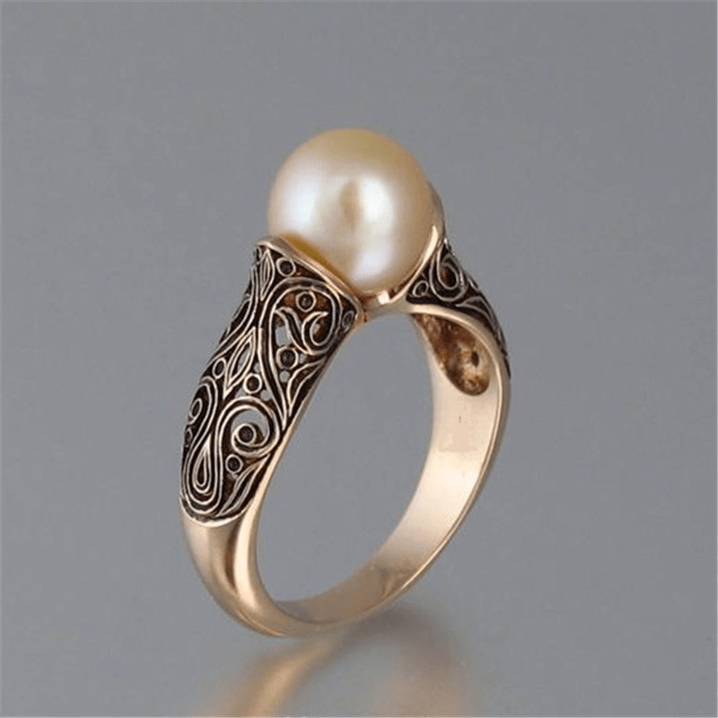 Vintage Pearl Ring – Handcrafted Gold Statement Band | Elegant Jewelry