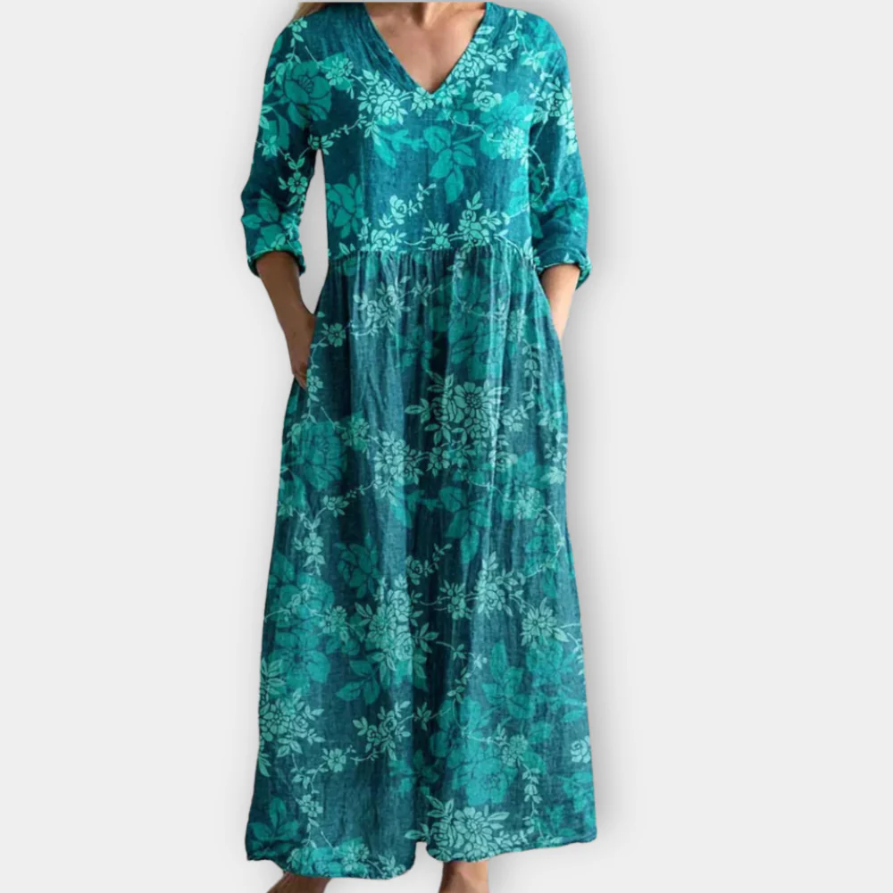 Boho Maxi Dress - Flowy Summer Dress With V Neck For Women’s Casual Beach Look