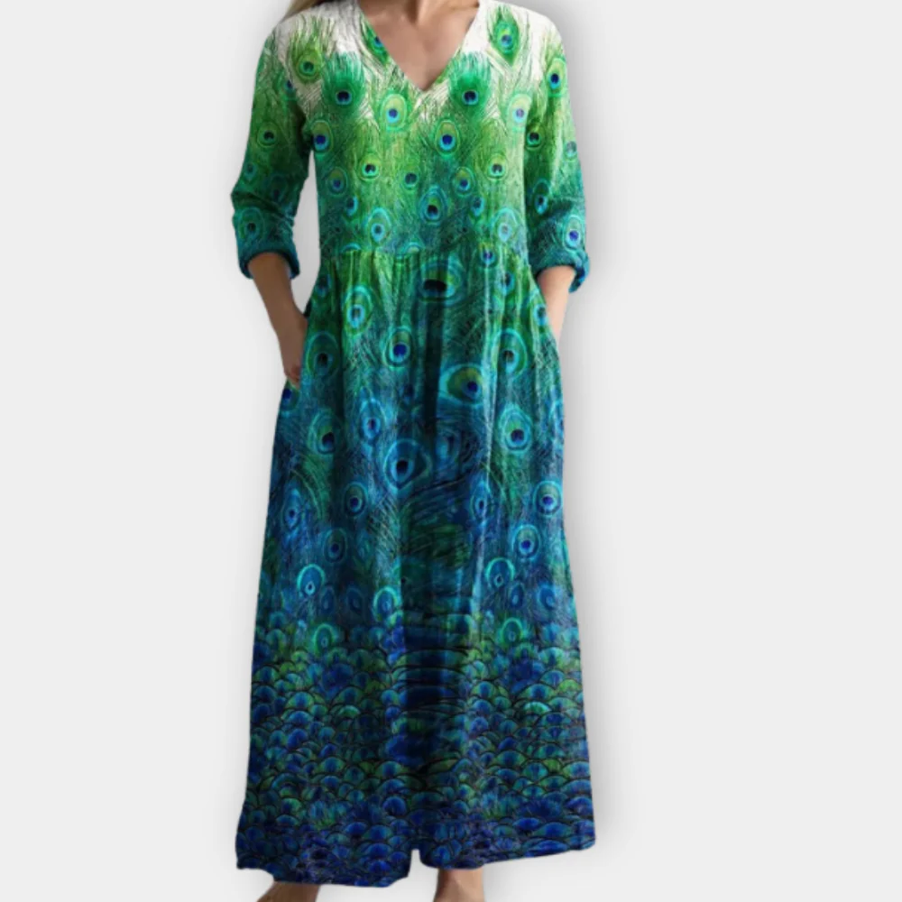 Boho Maxi Dress – Flowy V Neck Summer Dress With Boho Print For Women