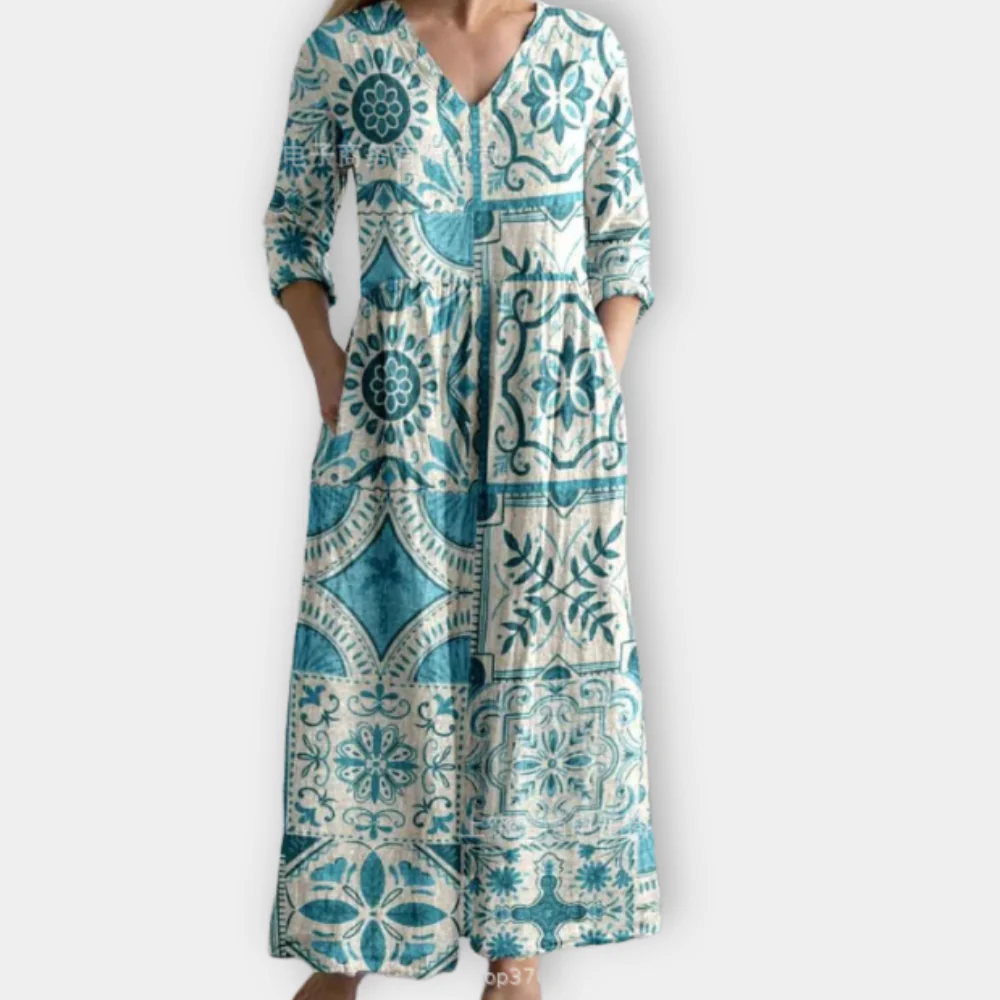 Boho Maxi Dress - Flowy Summer Dress With V Neck & Lightweight Breathable Fabric