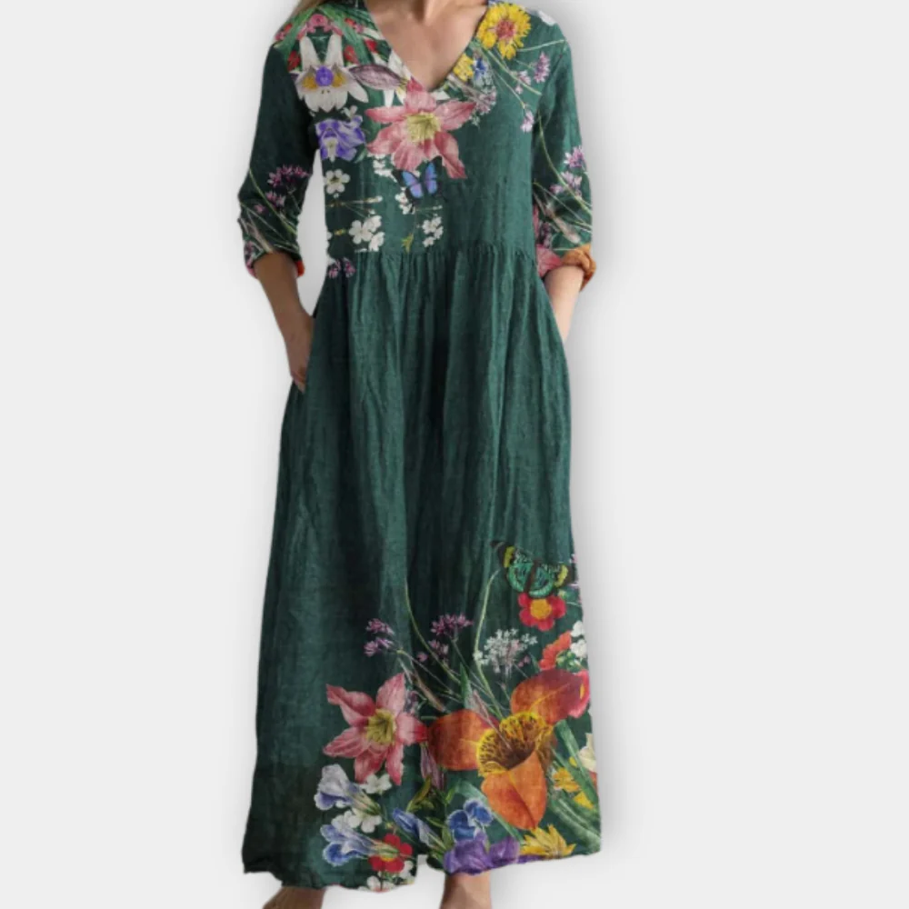Boho Maxi Dress - Flowy V Neck Summer Maxi Dress for Women | Lightweight Boho Style