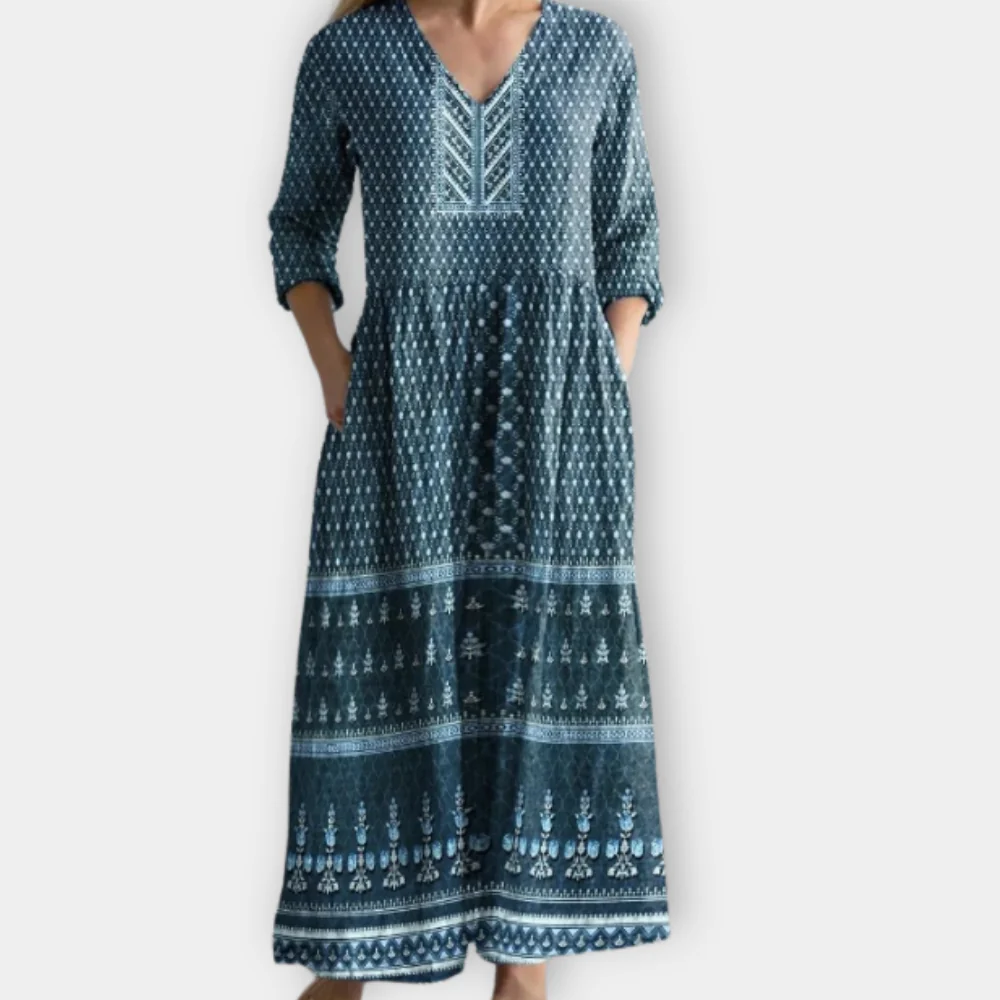 Boho Maxi Dress - Flowy V Neck Summer Maxi Dress for Women | Bohemian Style