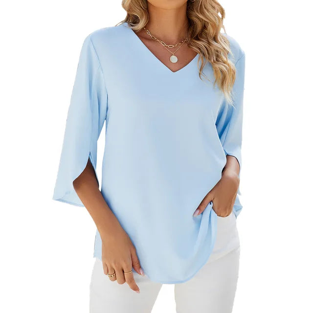 V-Neck Blouse - Lightweight Summer Blouse | Comfortable Polyester Fabric Top