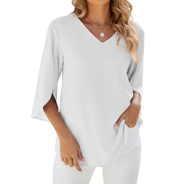 V-Neck Blouse - Lightweight Summer Blouse | Comfortable Polyester Fabric Top