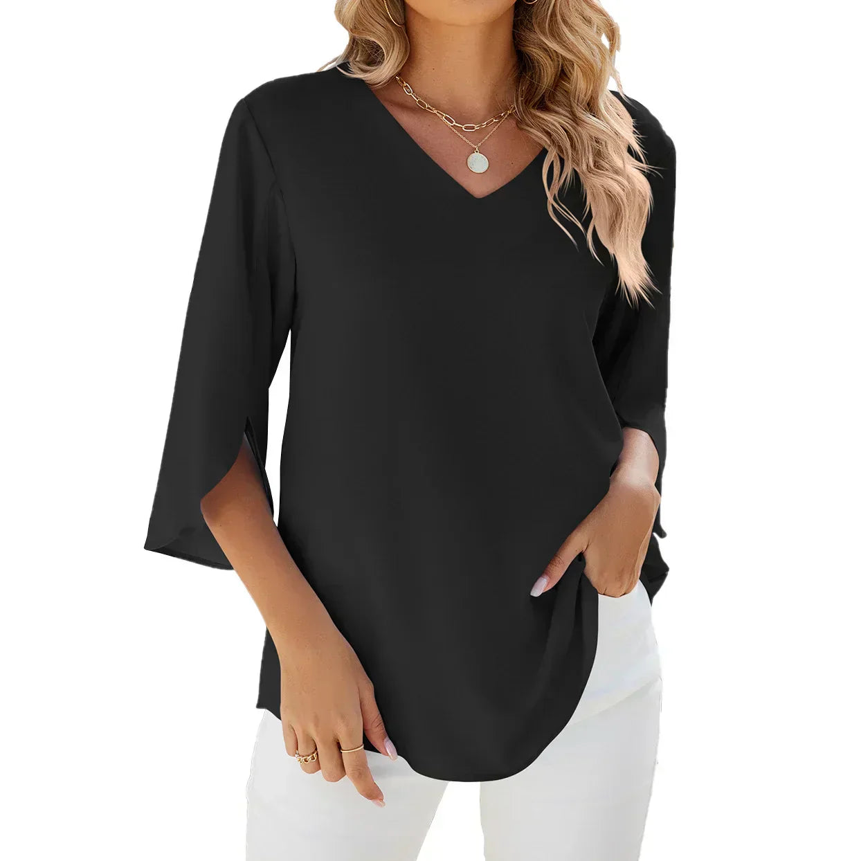 V-Neck Blouse - Lightweight Summer Blouse | Comfortable Polyester Fabric Top