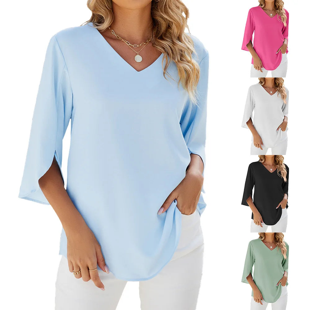 V-Neck Blouse - Lightweight Summer Blouse | Comfortable Polyester Fabric Top
